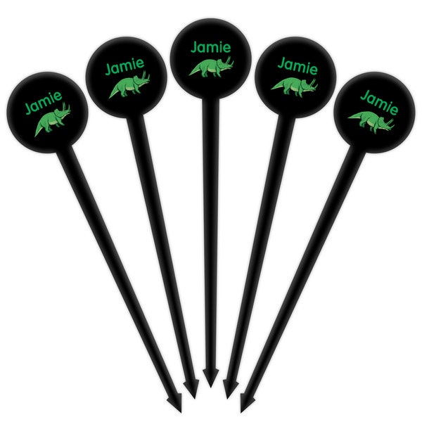 Dinosaurs Black Plastic 4" Food Pick - Round - Fan View