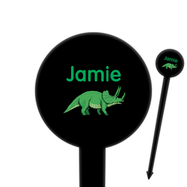 Custom Dinosaurs 6" Round Plastic Food Picks - Black - Double Sided (Personalized)