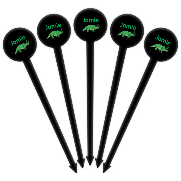 Dinosaurs Black Plastic 6" Food Pick - Round - Fan View
