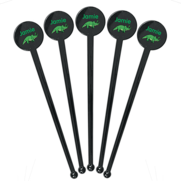 Dinosaurs Black Plastic 7" Stir Stick - Round - Fan View