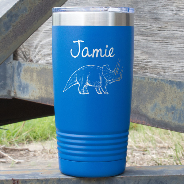 Custom Dinosaurs 20 oz Stainless Steel Tumbler - Royal Blue - Single Sided (Personalized)