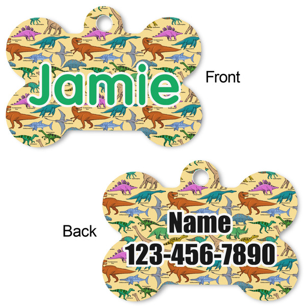 Dinosaurs Bone Shaped Dog Tag - Front & Back
