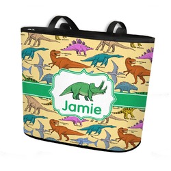 Dinosaurs Bucket Tote w/ Genuine Leather Trim - Large w/ Front & Back Design (Personalized)