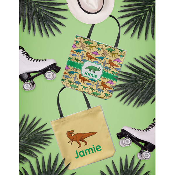 Dinosaurs Canvas Tote Lifestyle Front and Back- 13x13