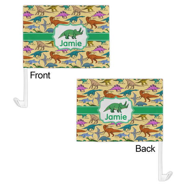 Dinosaurs Car Flag - 11" x 8" - Front & Back View