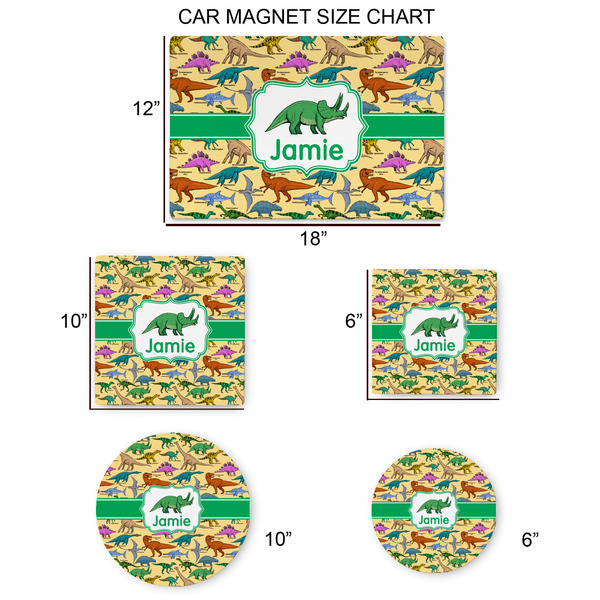Dinosaurs Car Magnets - SIZE CHART