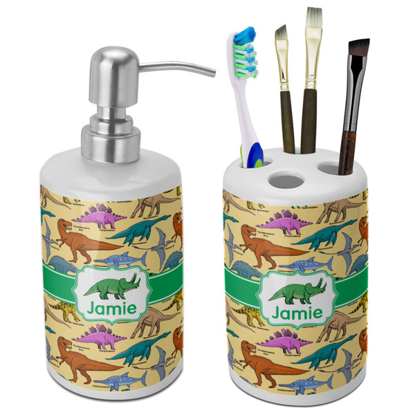 Custom Dinosaurs Ceramic Bathroom Accessories Set (Personalized)