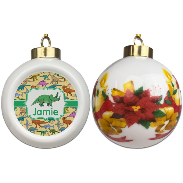 Dinosaurs Ceramic Christmas Ornament - Poinsettias (APPROVAL)