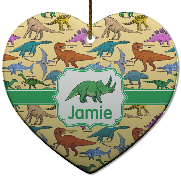 Dinosaurs Ceramic Flat Ornament - Heart (Front)