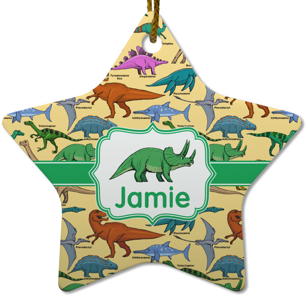 Custom Dinosaurs Star Ceramic Ornament w/ Name or Text