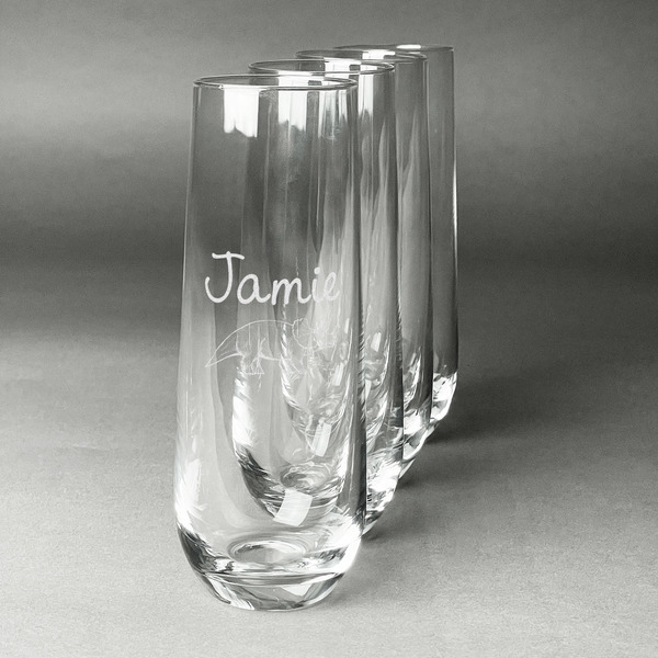 Custom Dinosaurs Champagne Flute - Stemless Engraved - Set of 4 (Personalized)
