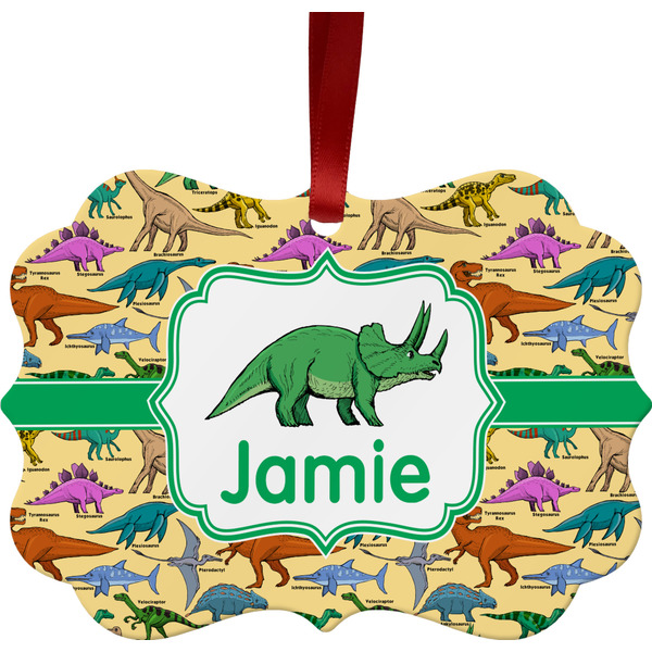 Custom Dinosaurs Metal Frame Ornament - Double Sided w/ Name or Text