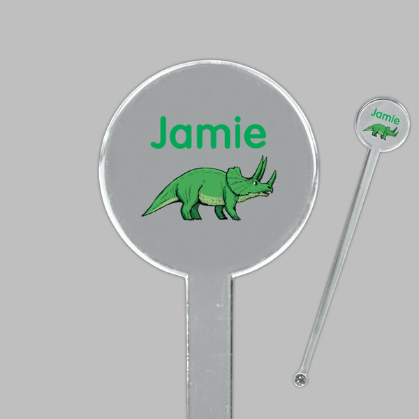 Dinosaurs Clear Plastic 7" Stir Stick - Round - Closeup