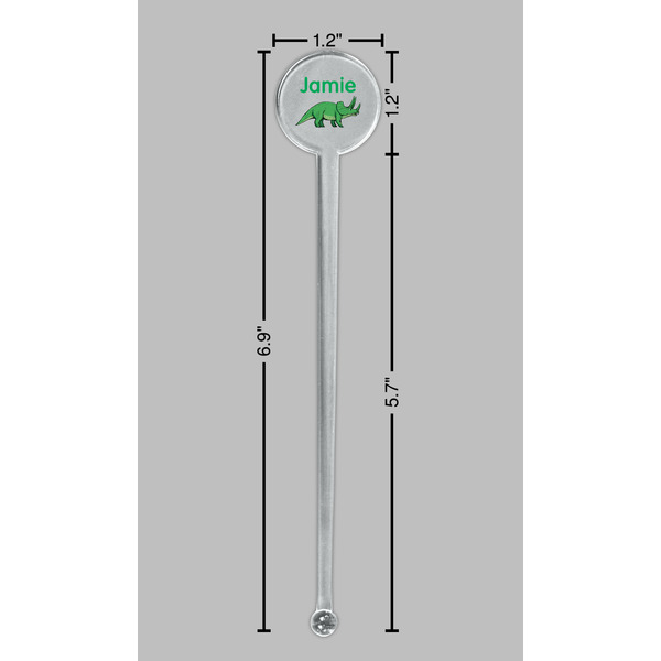 Dinosaurs Clear Plastic 7" Stir Stick - Round - Dimensions