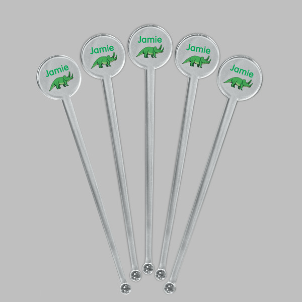 Dinosaurs Clear Plastic 7" Stir Stick - Round - Fan View
