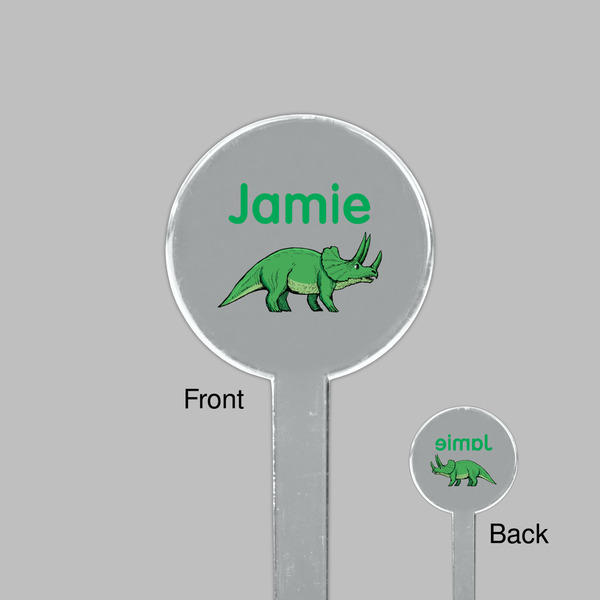 Dinosaurs Clear Plastic 7" Stir Stick - Round - Front & Back