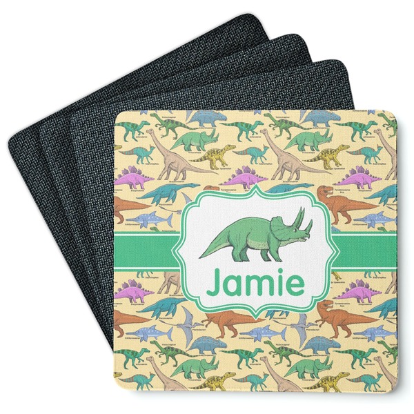Custom Dinosaurs Square Rubber Backed Coasters - Set of 4 (Personalized)