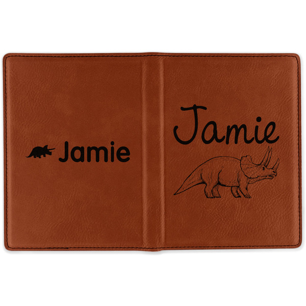 Dinosaurs Cognac Leather Passport Holder Outside Double Sided - Apvl