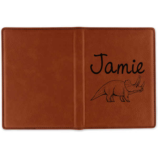 Dinosaurs Cognac Leather Passport Holder Outside Single Sided - Apvl