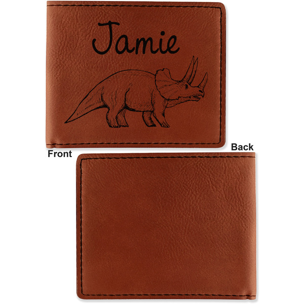 Dinosaurs Cognac Leatherette Bifold Wallets - Front and Back Single Sided - Apvl