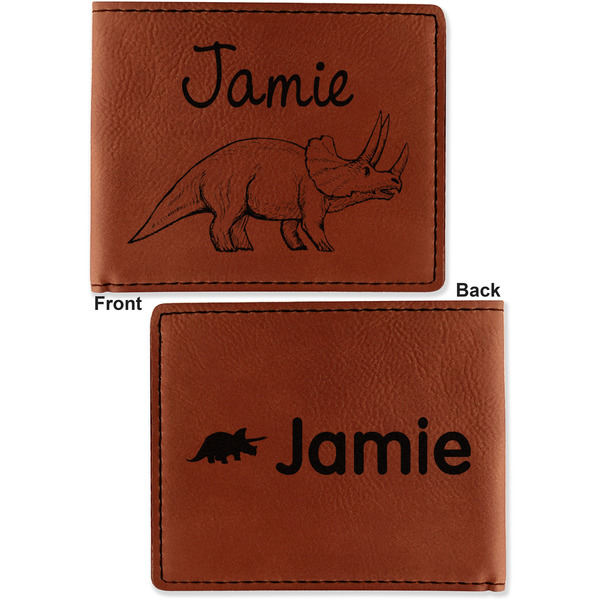 Dinosaurs Cognac Leatherette Bifold Wallets - Front and Back
