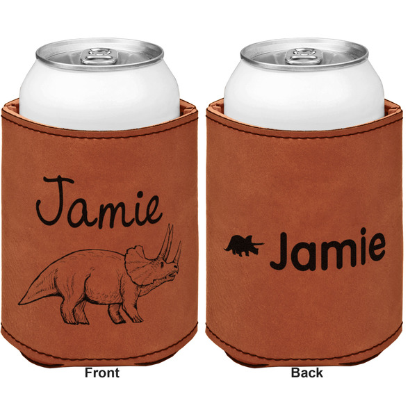 Dinosaurs Cognac Leatherette Can Sleeve - Double Sided Front and Back