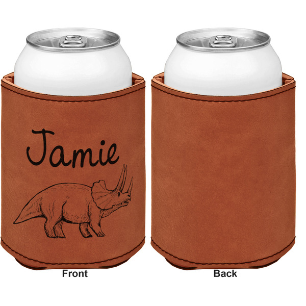 Dinosaurs Cognac Leatherette Can Sleeve - Single Sided Front and Back