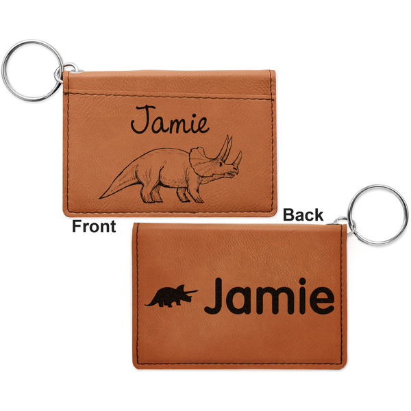 Dinosaurs Cognac Leatherette Keychain ID Holders - Front and Back Apvl