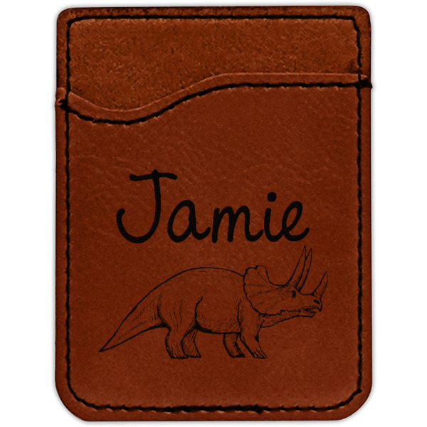 Dinosaurs Cognac Leatherette Phone Wallet close up