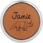 Dinosaurs Leatherette Round Coaster w/ Silver Edge - Single or Set (Personalized)
