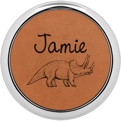 Dinosaurs Leatherette Round Coaster w/ Silver Edge - Single or Set (Personalized)