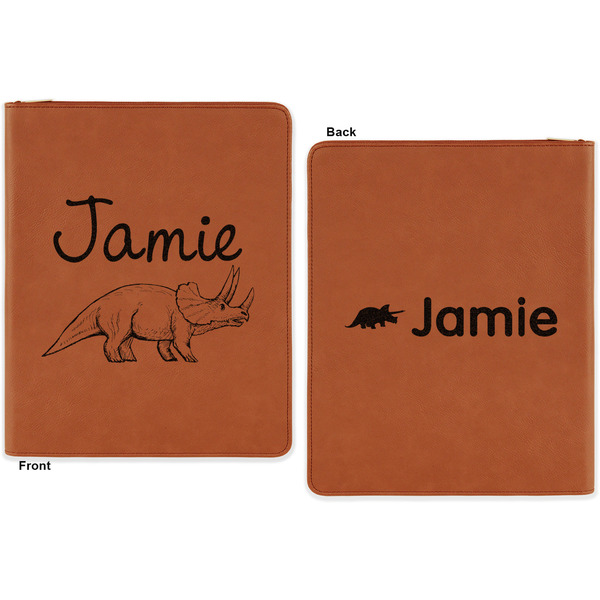 Dinosaurs Cognac Leatherette Zipper Portfolios with Notepad - Double Sided - Apvl
