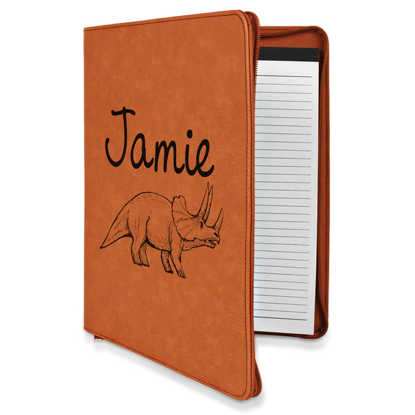 Custom Dinosaurs Leatherette Zipper Portfolio with Notepad - Double Sided (Personalized)