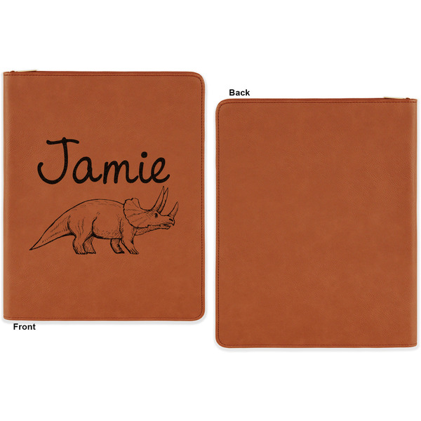 Dinosaurs Cognac Leatherette Zipper Portfolios with Notepad - Single Sided - Apvl