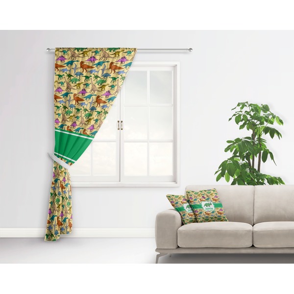 Dinosaurs Curtain With Window and Rod - in Room Matching Pillow