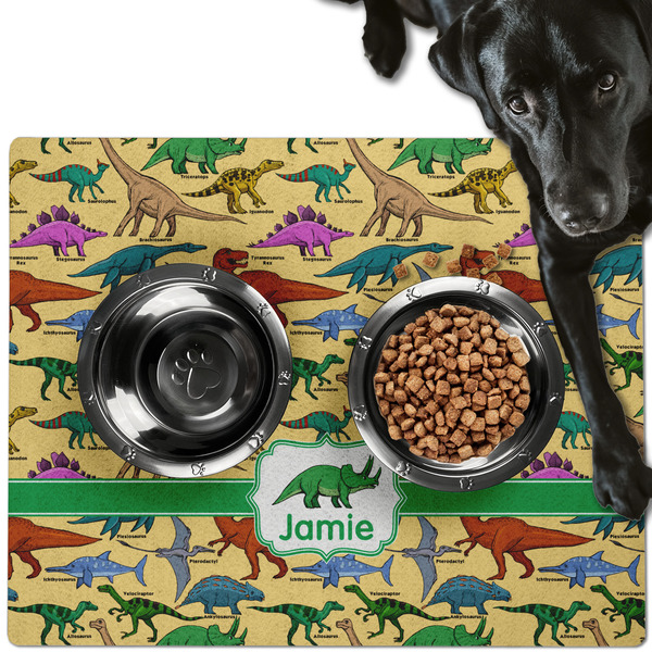 Custom Dinosaurs Dog Food Mat - Large w/ Name or Text