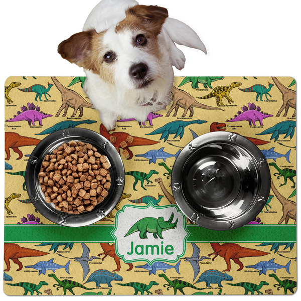 Custom Dinosaurs Dog Food Mat - Medium w/ Name or Text