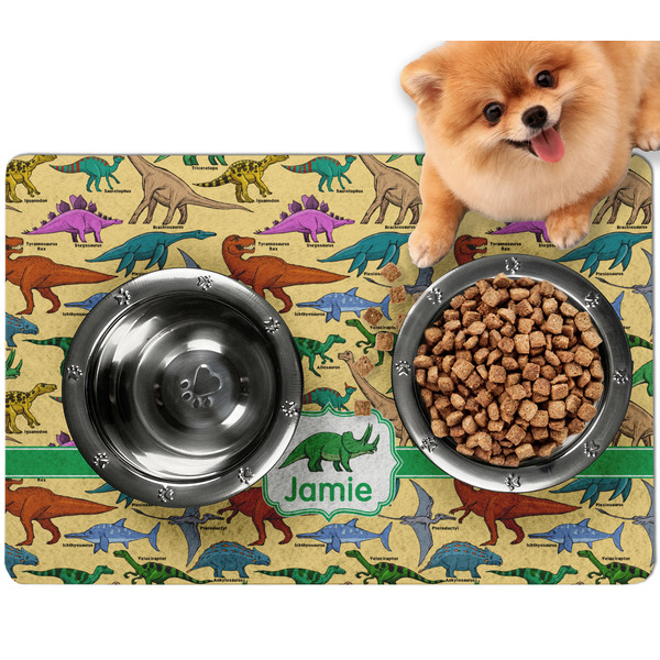 Custom Dinosaurs Dog Food Mat - Small w/ Name or Text