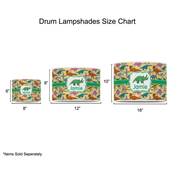 Dinosaurs Drum Lampshades - Sizing Chart