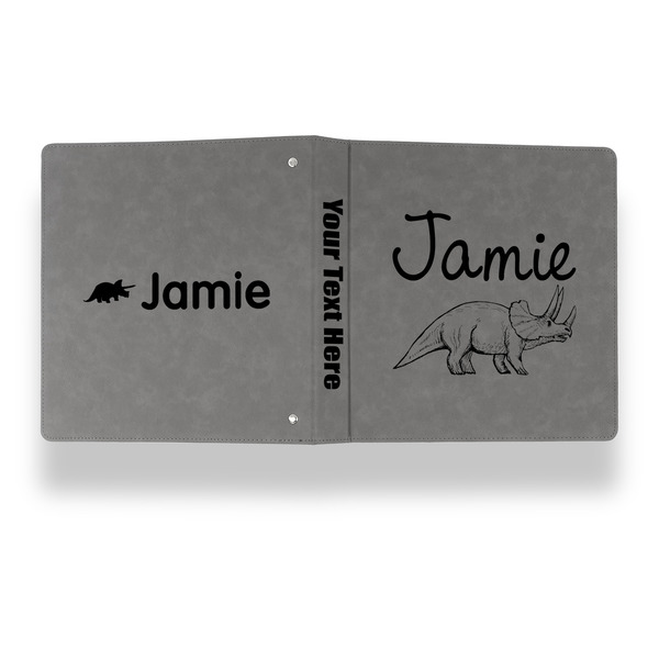 Dinosaurs Leather Binder - 1" - Grey - Back Spine Front View