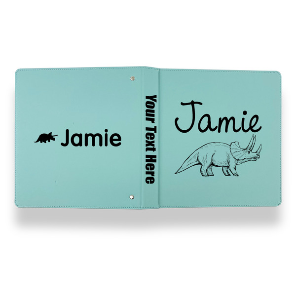 Dinosaurs Leather Binder - 1" - Teal - Back Spine Front View