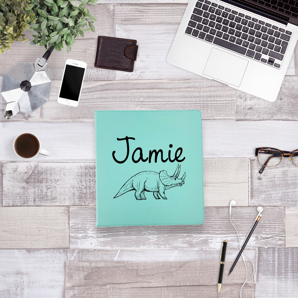 Dinosaurs Leather Binder - 1" - Teal - Lifestyle View