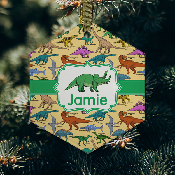 Dinosaurs Frosted Glass Ornament - Hexagon (Lifestyle)