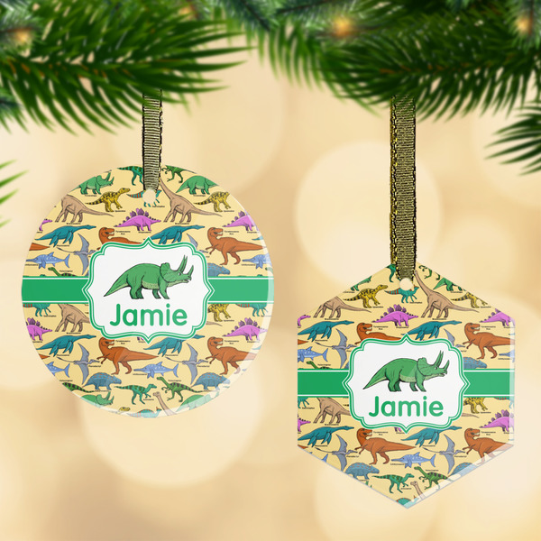 Custom Dinosaurs Flat Glass Ornament w/ Name or Text