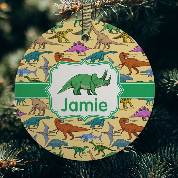 Dinosaurs Frosted Glass Ornament - Round (Lifestyle)