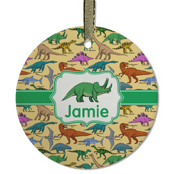 Dinosaurs Flat Glass Ornament - Round w/ Name or Text