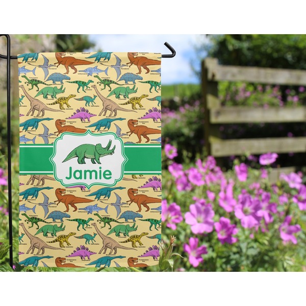 Dinosaurs Garden Flag - Outside In Flowers