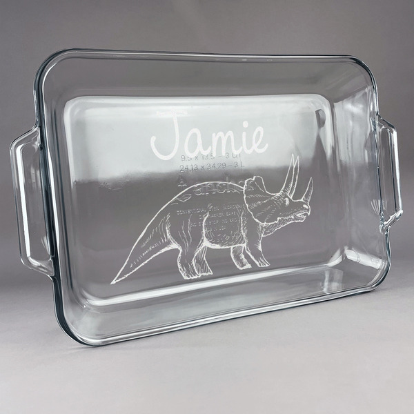 Custom Dinosaurs Glass Baking Dish with Truefit Lid - 13in x 9in (Personalized)