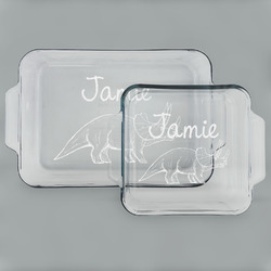 Dinosaurs Set of Glass Baking & Cake Dish - 13in x 9in & 8in x 8in (Personalized)