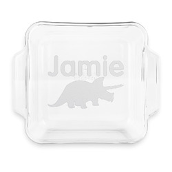 Dinosaurs Glass Cake Dish with Truefit Lid - 8in x 8in (Personalized)